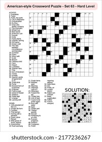 American-style crossword puzzle game with 15 x 15 squares. Includes blank crossword grid, have clues, with the solution.