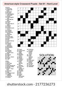 American-style crossword puzzle game with 15 x 15 squares. Includes blank crossword grid, have clues, with the solution.