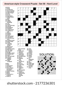 American-style crossword puzzle game with 15 x 15 squares. Includes blank crossword grid, have clues, with the solution.