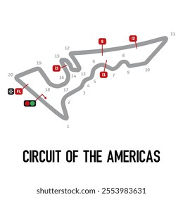 The Americas Circuit Vector. Circuit Race Track Illustration with Editable Stroke. Stock Vector.