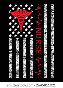 America's Flag Nurse Heartbeat White and Red