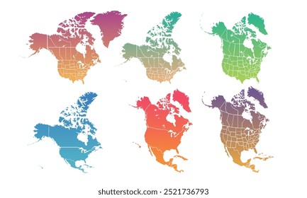 Cor do mapa das Américas separada por país. Mapa político detalhado da América do Norte e do Sul Continent.Vetor Ilustração isolada, eps.