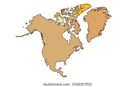 Americas Map Earthy Tones by Country. High Detailed Political Map of North America Continent . Vector Illustration Isolated, eps.