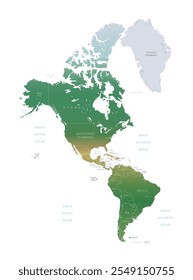 Mapa das Américas em Cor de Gradiente no Plano de Fundo Branco. Mapa Político Detalhado do Continente Norte e Sul da América. Ilustração de vetor isolada, eps