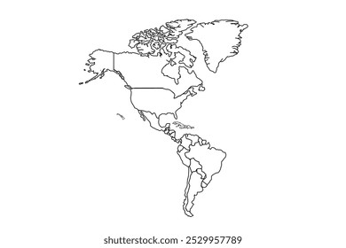 Mapa das Américas.Mapa Político Detalhado das Américas do Norte e do Sul.ilustração vetorial de arte de linha, mapa de desenho de linha.