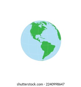 América en el mundo. Icono del globo terrestre. Hemisferio terrestre con continentes estadounidenses. Mapa del mundo vectorial.