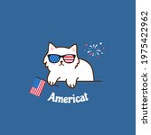 Americat. Funny greeting card design. American cat. 4th of July. Vector