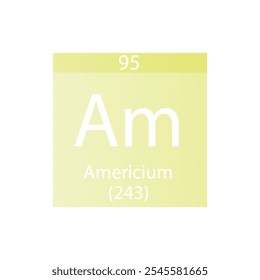 Am Americium Actinoid Chemical Element Periodic Table Simples ilustração de vetor quadrado plano, simples ícone de estilo limpo com massa molar e número atômico para Lab, ciência ou classe de química.