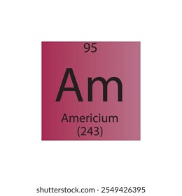 Am Americium Actinoid Chemical Element Tabla Periódica. Ilustración vectorial cuadrada plana simple, icono de estilo limpio simple con masa molar y número atómico para laboratorio, ciencia o clase de química.