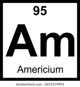 Quadro periódico de elementos Americium (Am) ladrilho. Ícone com número atômico 95. Elemento radioativo sintético normalmente utilizado em detectores de fumo domésticos.