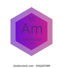 Am Americium Chemical Element Periodic Table. Hexagon gradient vector illustration, simple clean style Icon with molar mass and atomic number for Lab, science or chemistry education.