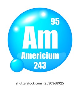 Americium element symbol. Atomic number 95. Mass 243. Blue sphere icon.