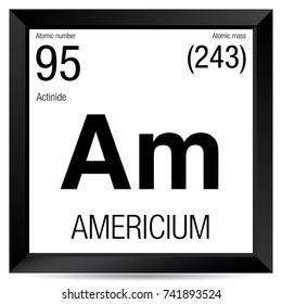 Americium symbol. Element number 95 of the Periodic Table of the Elements - Chemistry - Black square frame with white background