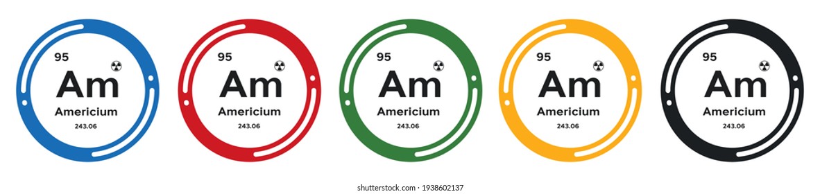 Americium symbol set. flat design vector illustration in 5 colors options for webdesign