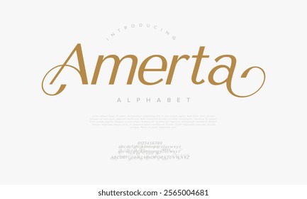 Amerta typography beauty fashion elegant minimalist serif italic fonts decorative wedding vintage retro logos. Minimal luxury font alphabet logo. Vector illustration