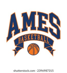 Ames typography design vector, usa state shirt design vector. Jersey design vector, T-shirt design for usa 