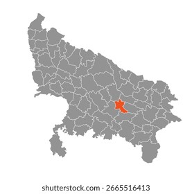 Amethi District Highlighted in Uttar Pradesh State Map of India