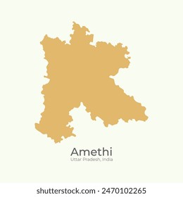 Mapa del distrito de Amethi, mapa del estado de Uttar Pradesh, India. Vector, ilustración.
