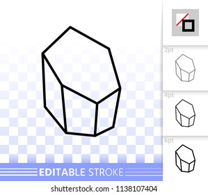 Amethyst crystal thin line icon. Outline sign of gem. Mineral linear pictogram with different stroke width. Simple vector symbol transparent backdrop. Quartz crystal editable stroke icon without fill