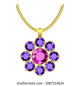 Amethyst flower jewelry icon. Realistic illustration of amethyst flower jewelry vector icon for web design isolated on white background