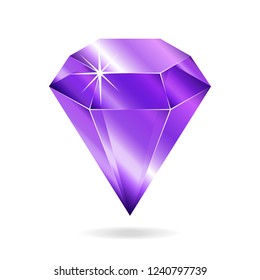 Amethyst gemstone. Isolated object on a white background, vector illustration