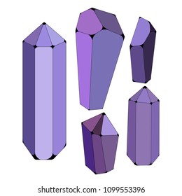 Amethyst Illustration - Set of 5 amethyst crystals isolated on white background
