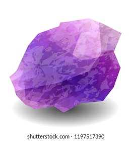 Amethyst. Precious stone, gemstone, mineral. Translucent raw piece of stone. Texture of layers and facets of stone. Geology mining science jewelry background