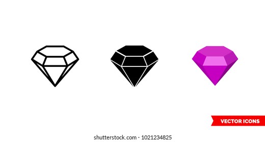 Amethyst symbol icon of 3 types: color, black and white, outline. Isolated vector sign symbol.
