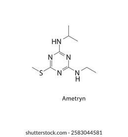 Ametryn skeletal structure.Triazine herbicide compound schematic illustration. Simple diagram, chemical structure.