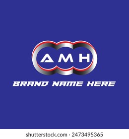 VECTOR del logotipo de la letra de AMH único atractivo diseño inicial moderno creativo color blanco sobre fondo de color azul Diseño del logotipo de la letra de AMH
