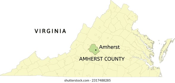 Amherst County and town of Amherst location on Virginia state map