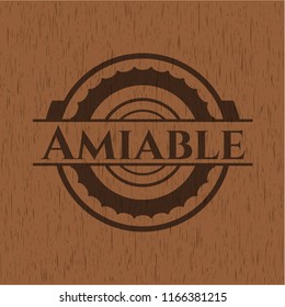 Amiable badge with wood background