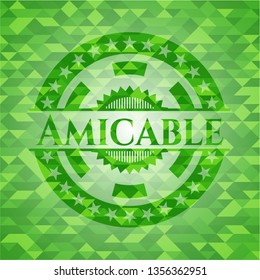 Amicable green emblem. Mosaic background