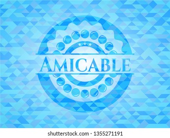 Amicable light blue emblem. Mosaic background