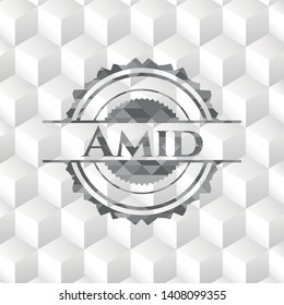 Amid grey badge with geometric cube white background
