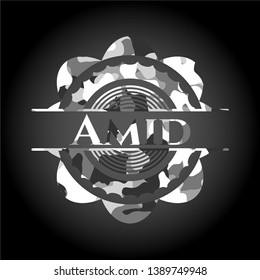 Amid grey camouflaged emblem. Vector Illustration.