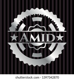 Amid silvery emblem or badge. Vector Illustration. Mosaic.