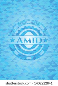 Amid sky blue emblem with triangle mosaic background