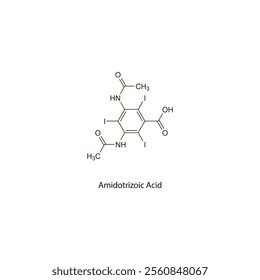 Amidotrizoic Acid flat skeletal molecular structure Contrast media treatment. Vector illustration scientific diagram.