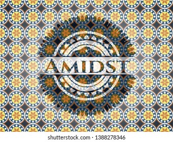 Amidst arabic badge background. Arabesque decoration.