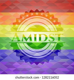 Amidst emblem on mosaic background with the colors of the LGBT flag