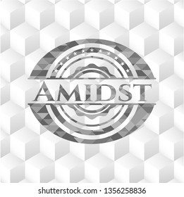 Amidst grey emblem with cube white background