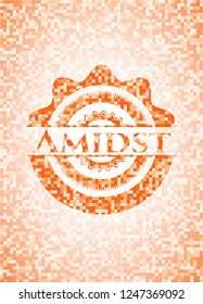 Amidst orange mosaic emblem with background