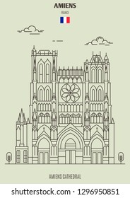 Amiens Cathedral in Amiens, France. Landmark icon in linear style