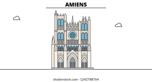 Amiens Cathedral  line travel landmark, skyline, vector design. Amiens Cathedral  linear illustration. 