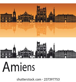 Amiens skyline in orange background in editable vector file