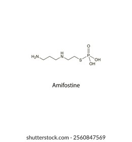 Amifostine flat skeletal molecular structure cytoprotective drug used in chemo side effects, neutropenia treatment. Vector illustration scientific diagram.