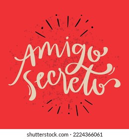 Amigo secreto. secret friend in brazilian portuguese. Modern hand Lettering. vector.