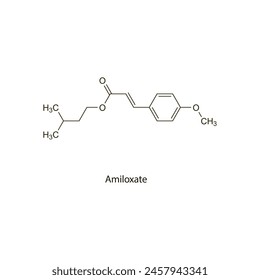 Amiloxate flat skeletal molecular structure used as Sunscreen. Vector illustration scientific diagram.