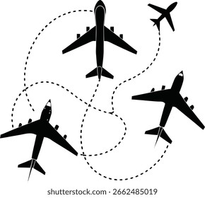 AMinimal Ilustración vectorial de la trayectoria del avión con Dashed Flight Linesrtwork